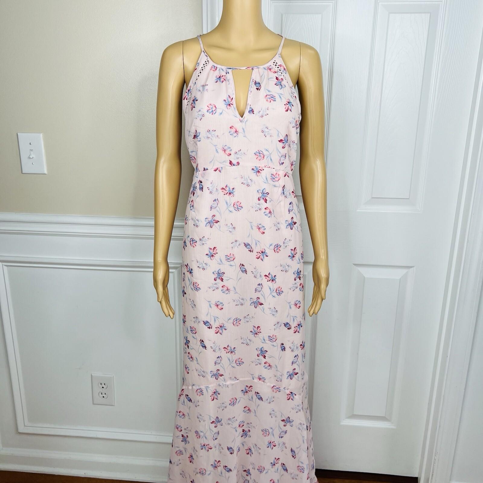 A Pea In The Pod Dress Size L Pink Floral Maternity Empire Waist Maxi Tie Back