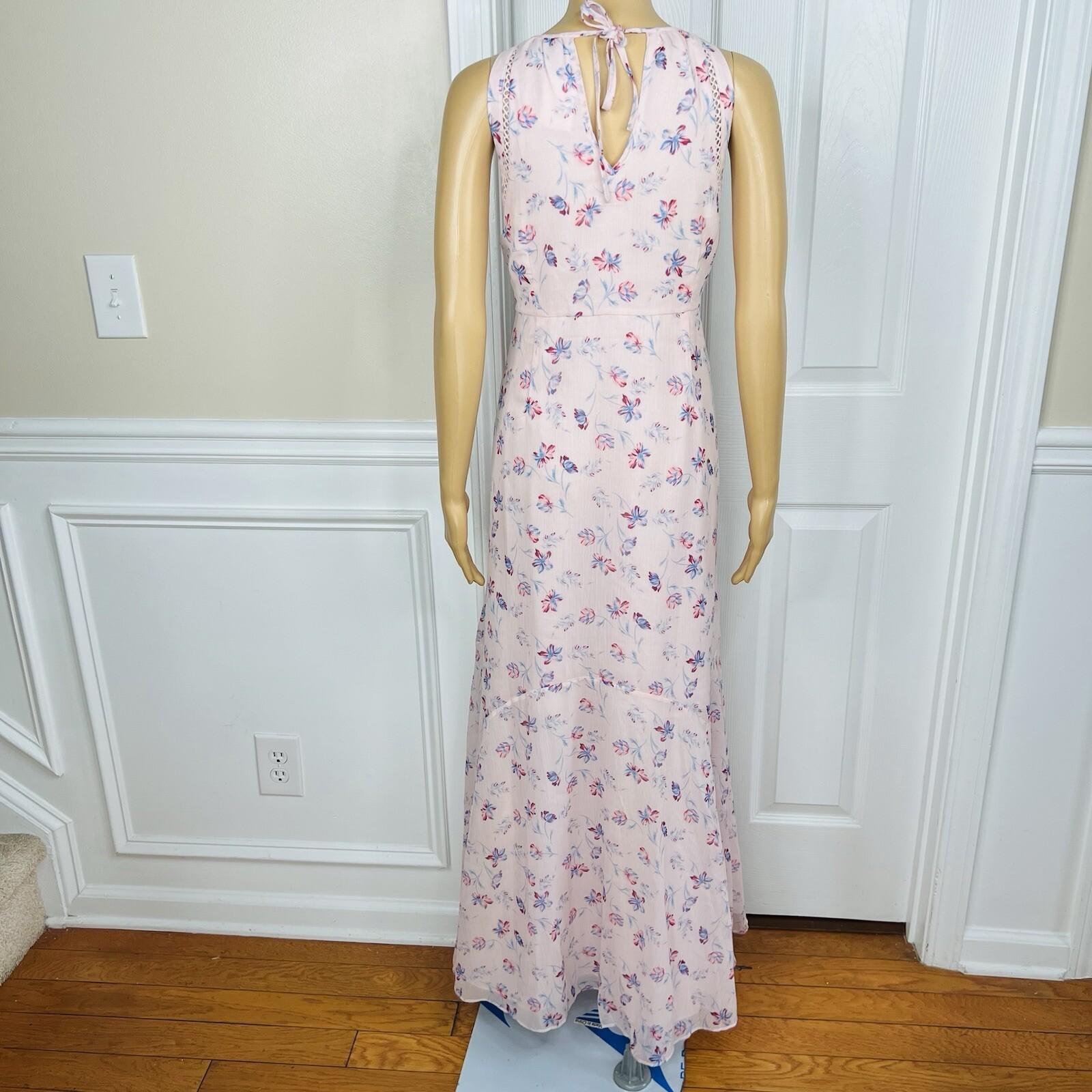 A Pea In The Pod Dress Size L Pink Floral Maternity Empire Waist Maxi Tie Back