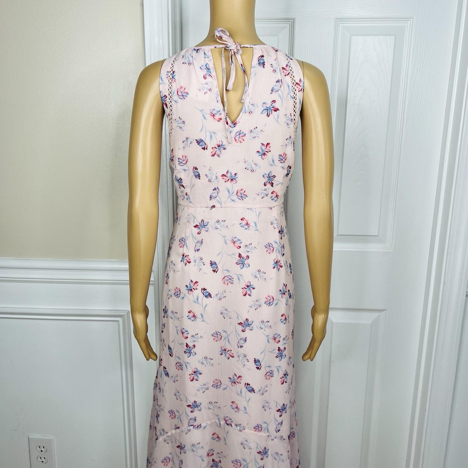 A Pea In The Pod Dress Size L Pink Floral Maternity Empire Waist Maxi Tie Back