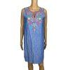 Talbots Linen Cotton Shift Dress Size 10P Embroidered Split Sleeveless Chambray