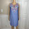 Talbots Linen Cotton Shift Dress Size 10P Embroidered Split Sleeveless Chambray