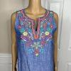 Talbots Linen Cotton Shift Dress Size 10P Embroidered Split Sleeveless Chambray