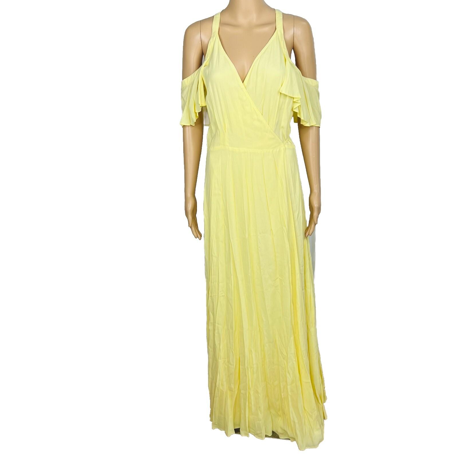 Privacy Please Acme Dress Size L Yellow Cold Shoulder Ruffle Wrap Maxi New