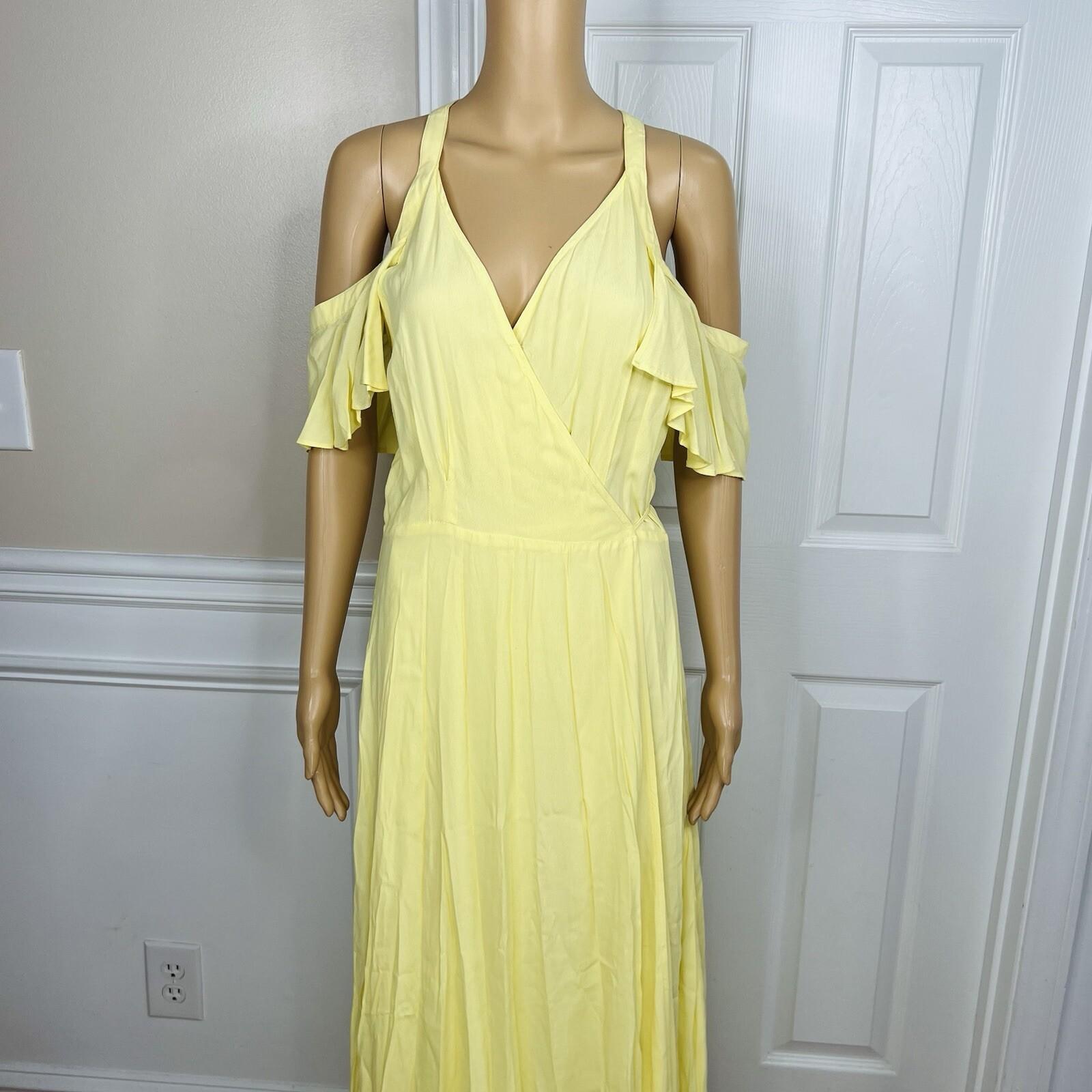 Privacy Please Acme Dress Size L Yellow Cold Shoulder Ruffle Wrap Maxi New