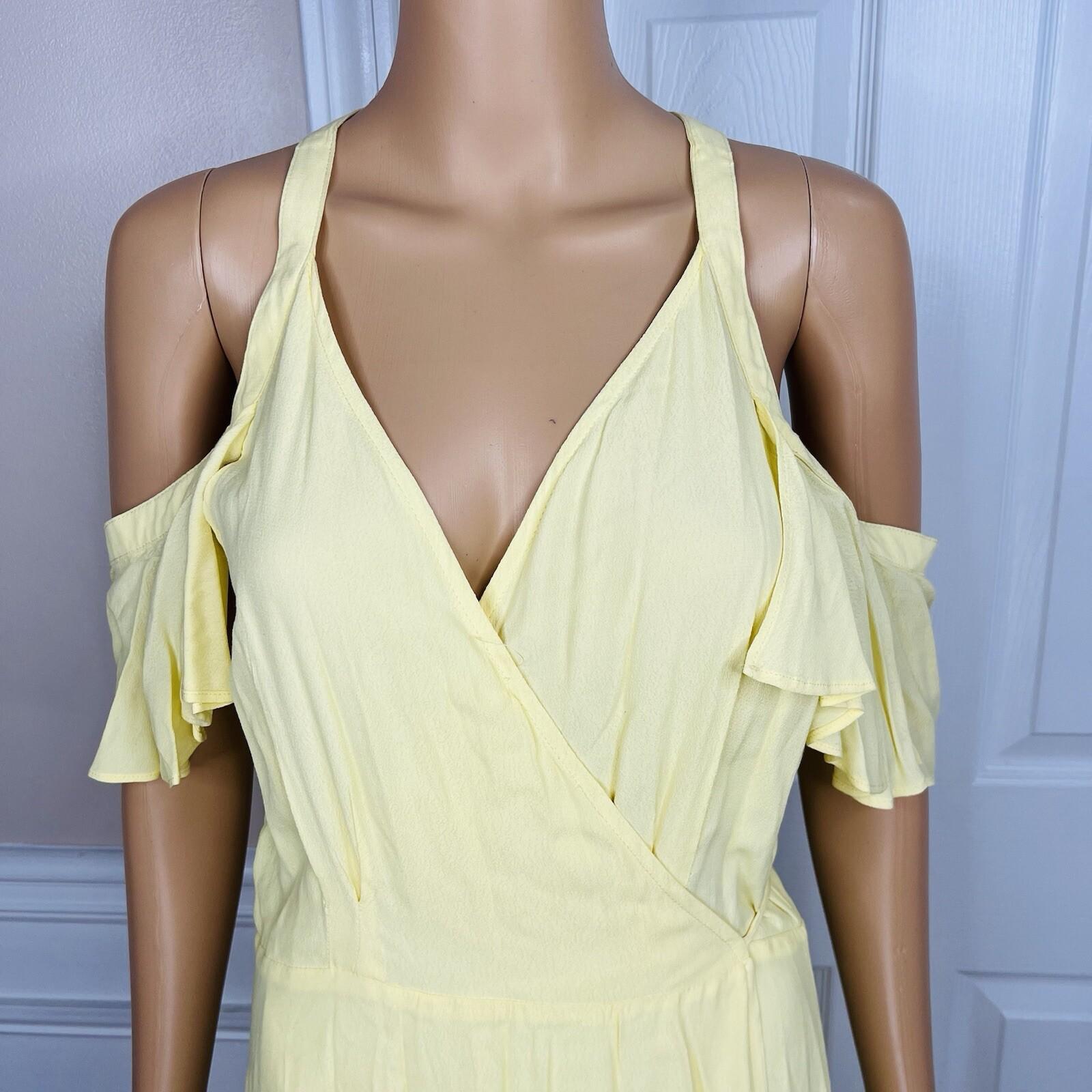 Privacy Please Acme Dress Size L Yellow Cold Shoulder Ruffle Wrap Maxi New
