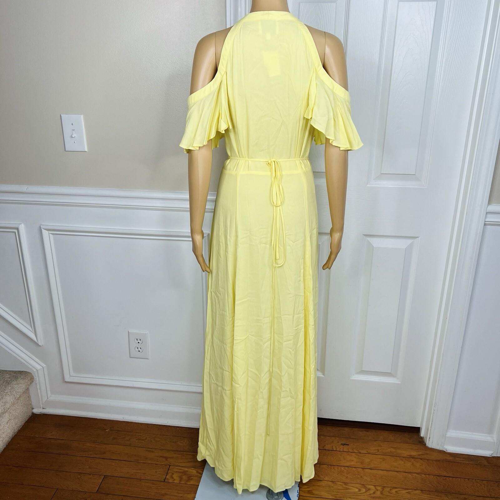 Privacy Please Acme Dress Size L Yellow Cold Shoulder Ruffle Wrap Maxi New