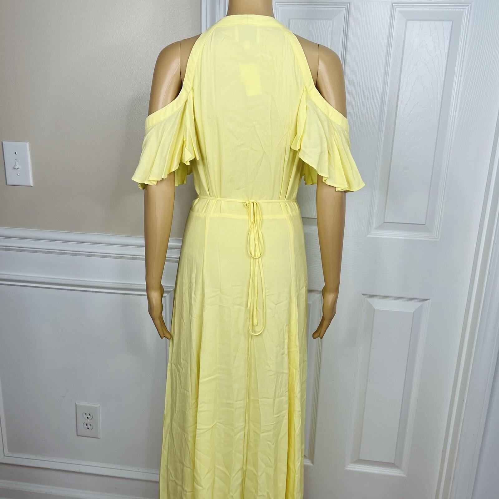 Privacy Please Acme Dress Size L Yellow Cold Shoulder Ruffle Wrap Maxi New