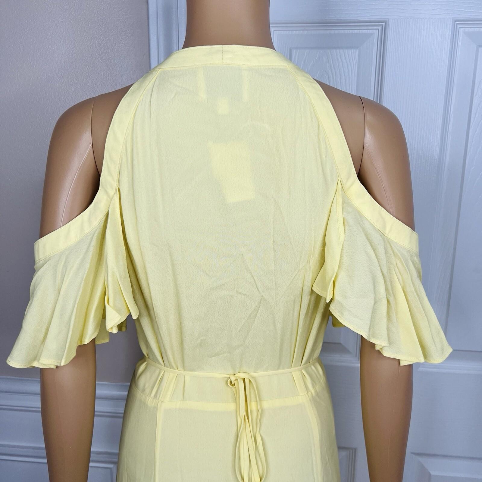 Privacy Please Acme Dress Size L Yellow Cold Shoulder Ruffle Wrap Maxi New