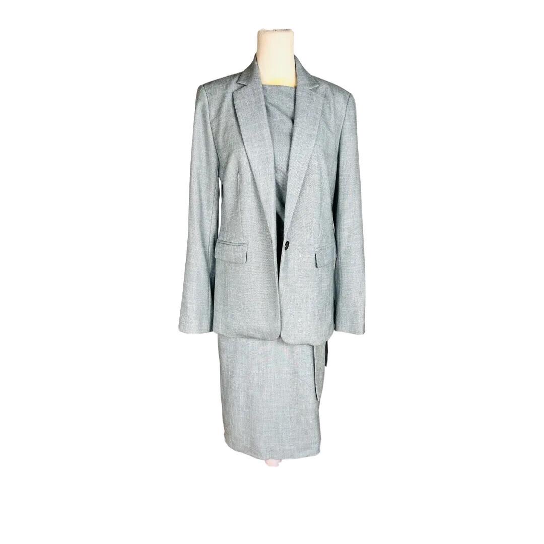 ANN TAYLOR 2PC Wash Blue Polyester Rayon Spandex Belted Dress (SZ 4) Suit (SZ 2)