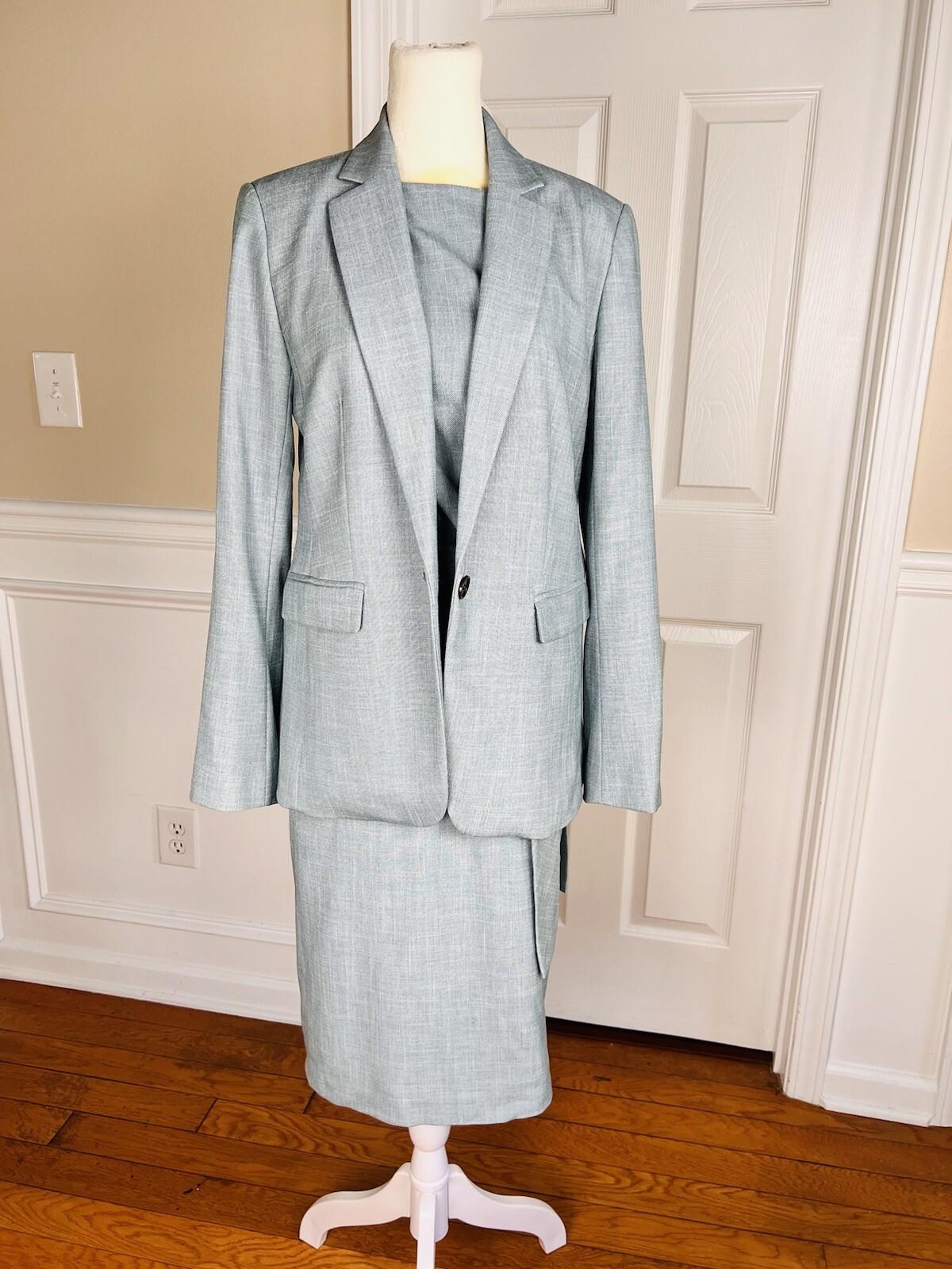 ANN TAYLOR 2PC Wash Blue Polyester Rayon Spandex Belted Dress (SZ 4) Suit (SZ 2)