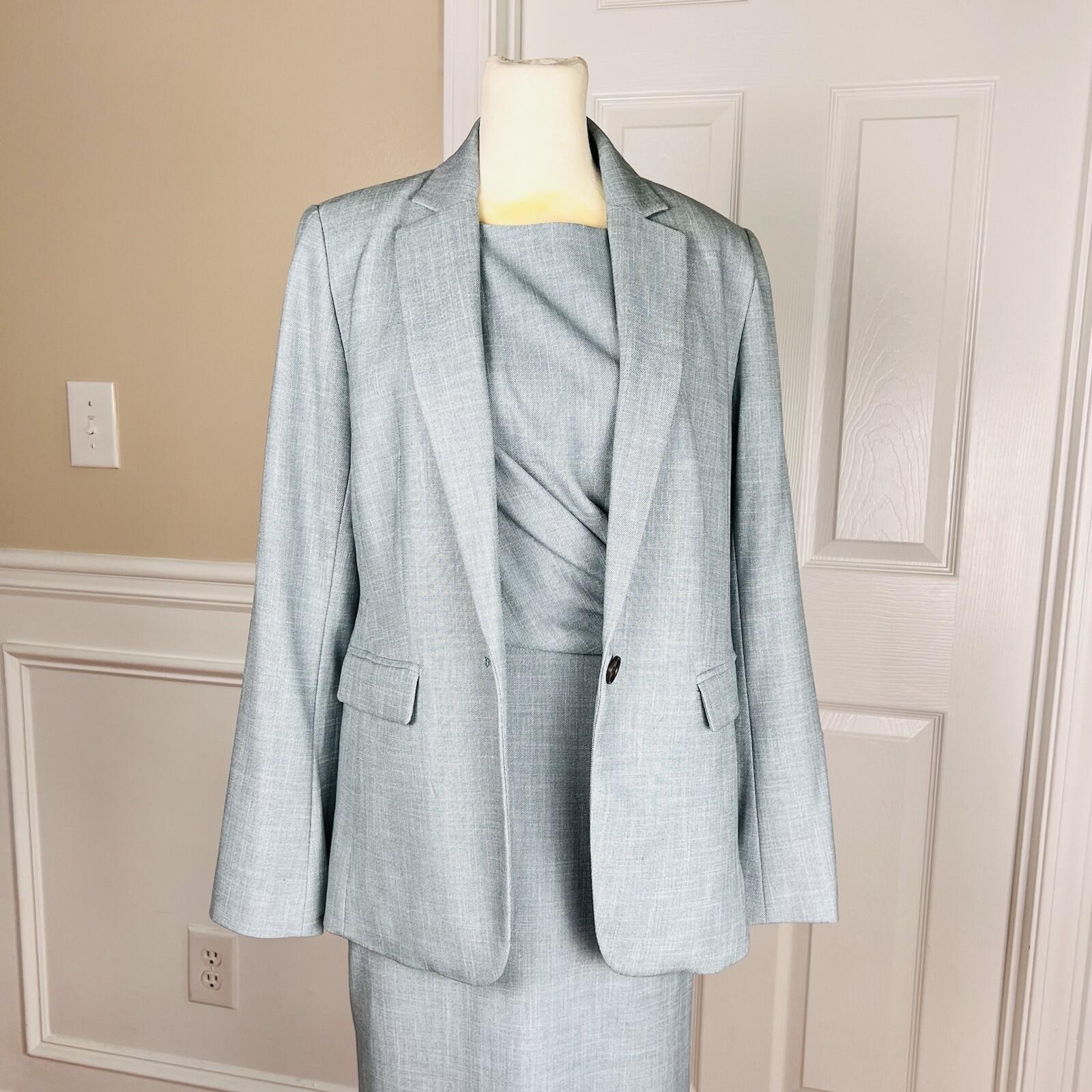 ANN TAYLOR 2PC Wash Blue Polyester Rayon Spandex Belted Dress (SZ 4) Suit (SZ 2)