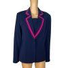 Terramina Polyester Blazer Set Size 8 Navy Blue Pink Lined Single Breasted 1PC