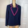 Terramina Polyester Blazer Set Size 8 Navy Blue Pink Lined Single Breasted 1PC