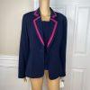 Terramina Polyester Blazer Set Size 8 Navy Blue Pink Lined Single Breasted 1PC