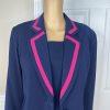 Terramina Polyester Blazer Set Size 8 Navy Blue Pink Lined Single Breasted 1PC