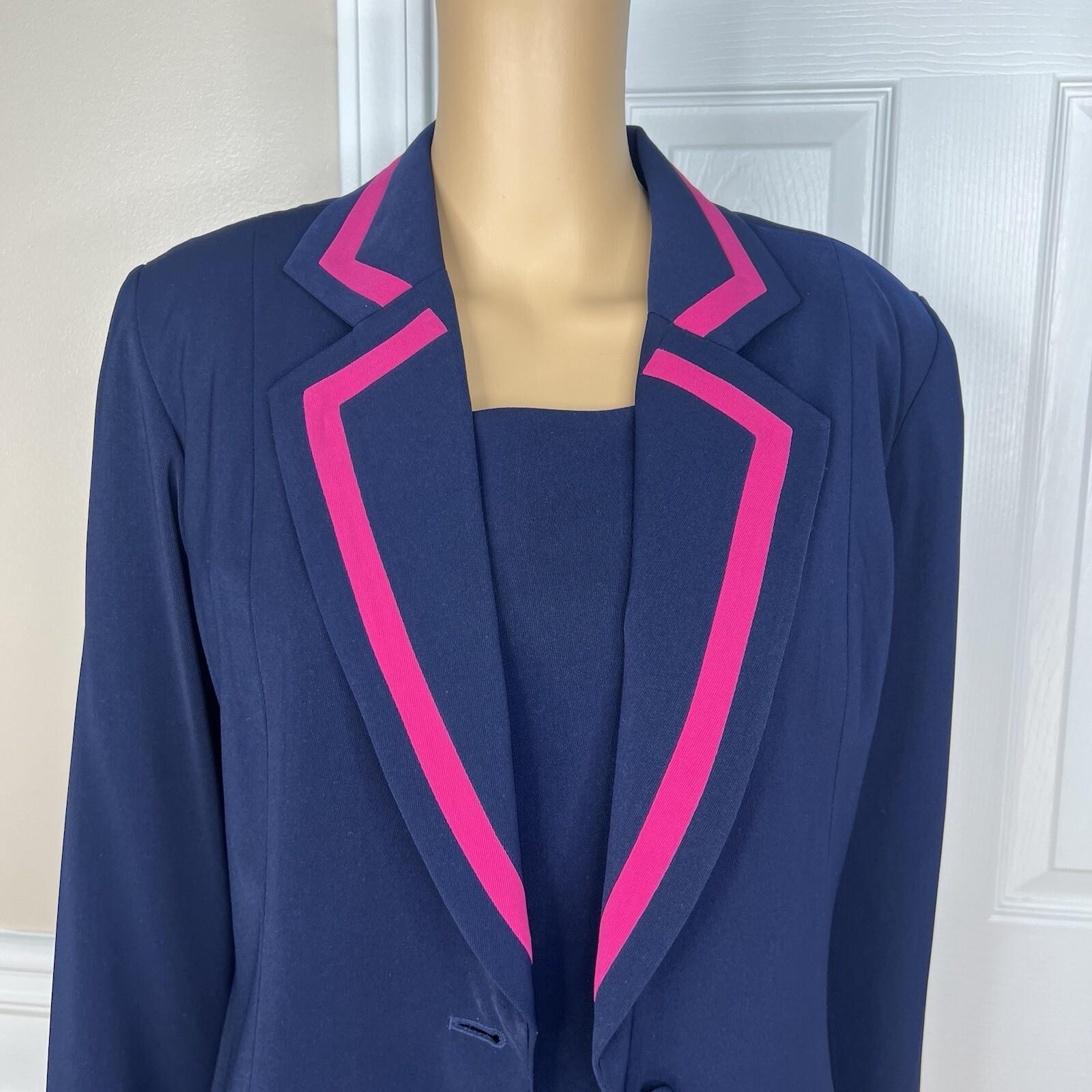 Terramina Polyester Blazer Set Size 8 Navy Blue Pink Lined Single Breasted 1PC