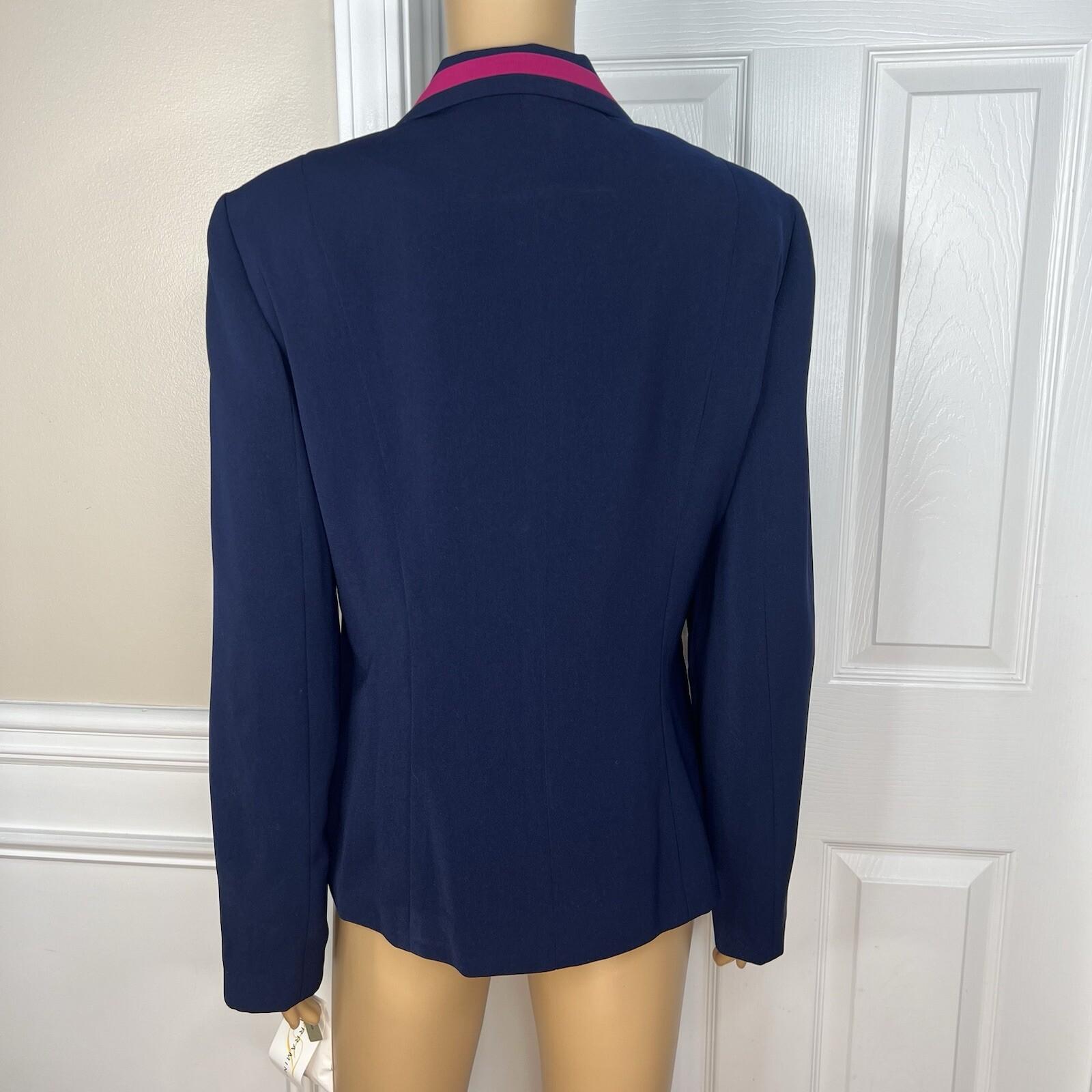 Terramina Polyester Blazer Set Size 8 Navy Blue Pink Lined Single Breasted 1PC