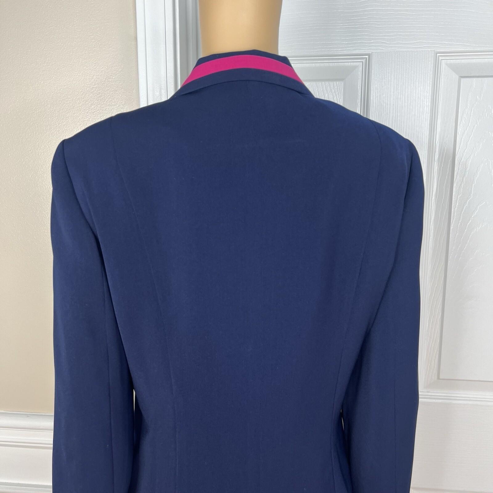 Terramina Polyester Blazer Set Size 8 Navy Blue Pink Lined Single Breasted 1PC