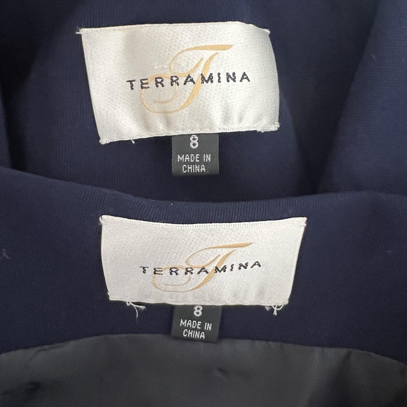 Terramina Polyester Blazer Set Size 8 Navy Blue Pink Lined Single Breasted 1PC