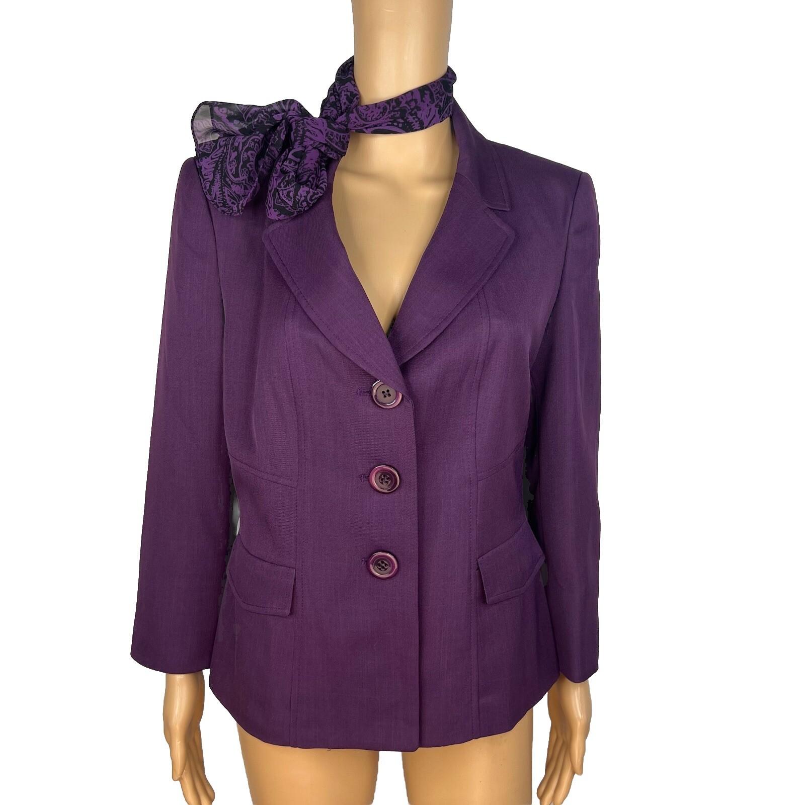Le Suit Women Polyester Blazer Scarf Size 10 Purple Single Breasted Lined 1PC
