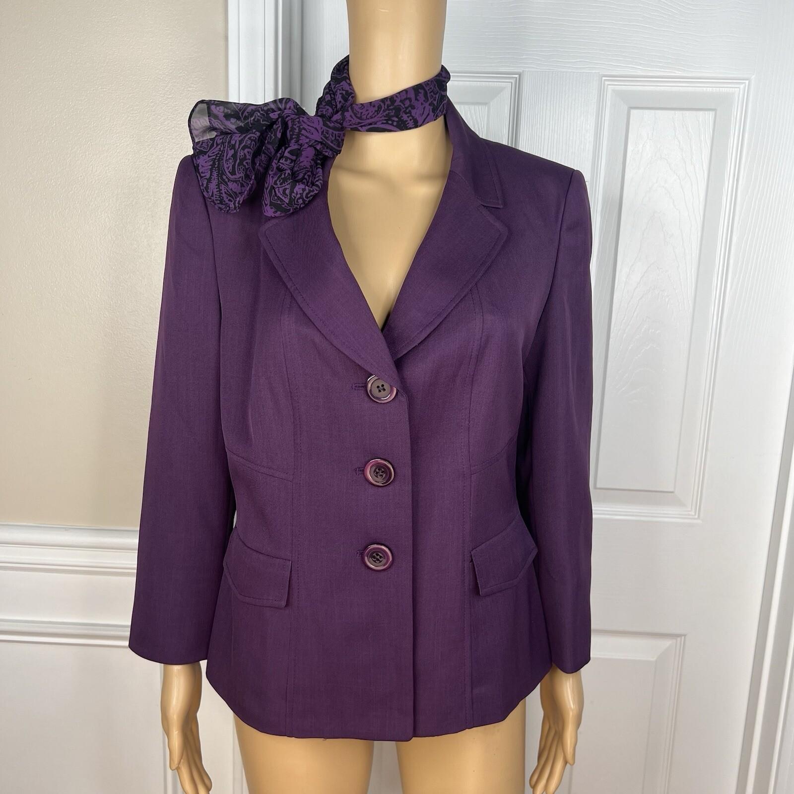 Le Suit Women Polyester Blazer Scarf Size 10 Purple Single Breasted Lined 1PC