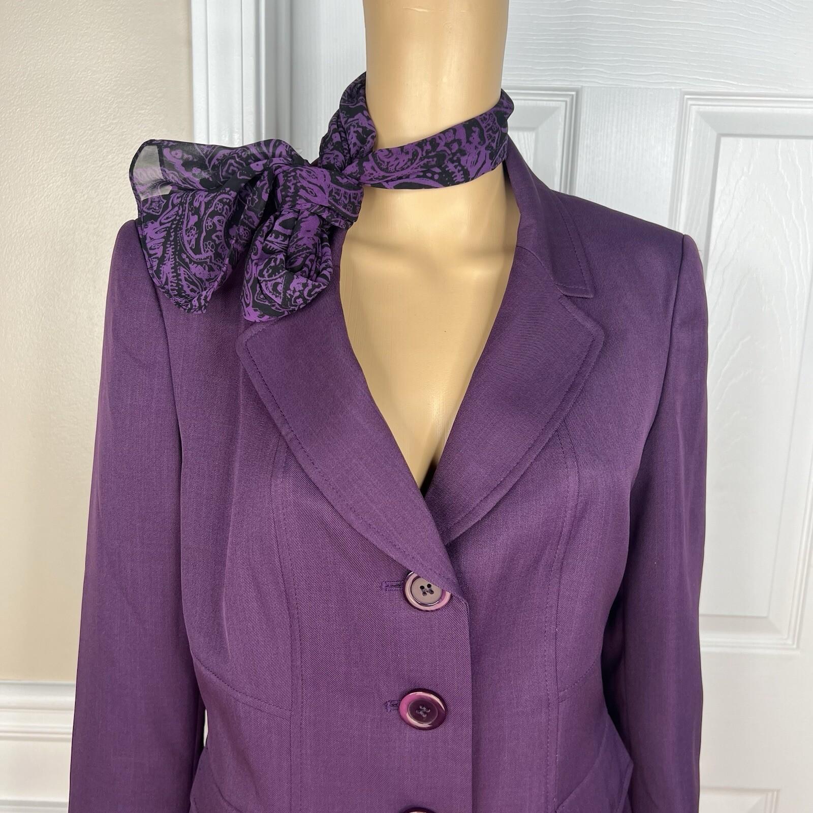 Le Suit Women Polyester Blazer Scarf Size 10 Purple Single Breasted Lined 1PC