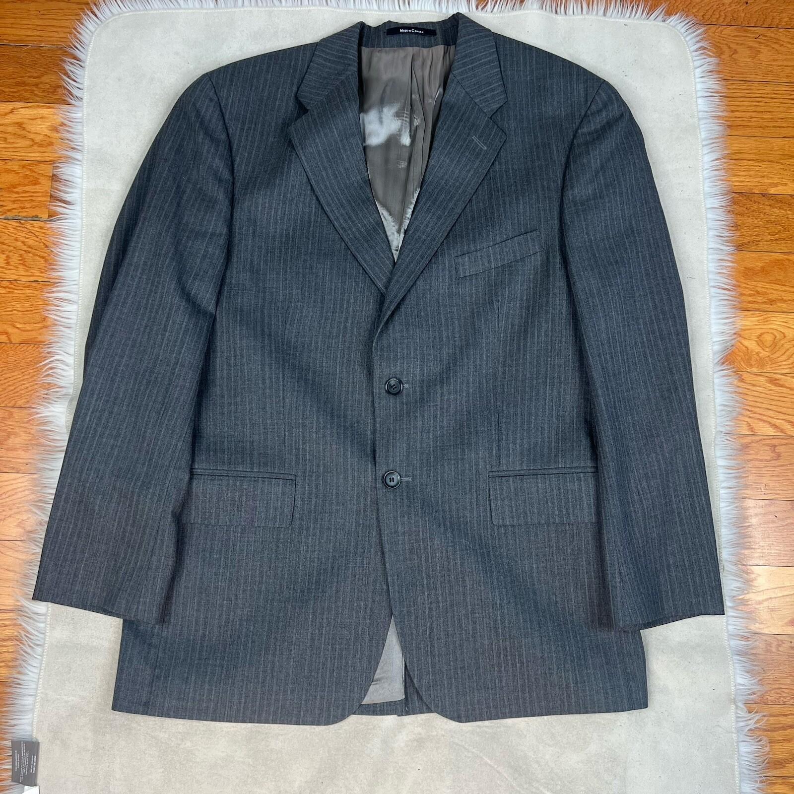 Chaps By Ralph Lauren Men Wool Gray Striped Suit 48R Pants 36x28.5 Vest 3PC