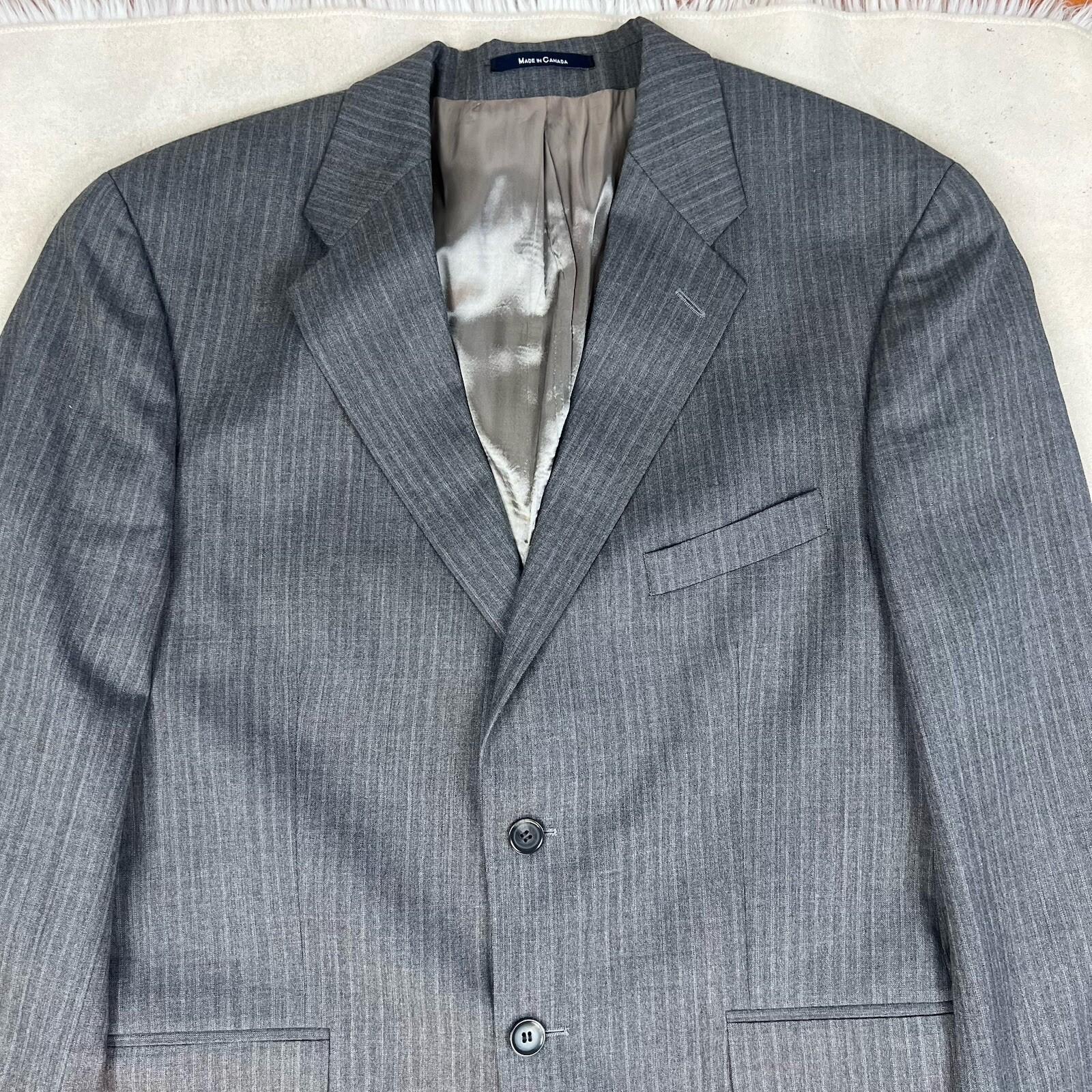 Chaps By Ralph Lauren Men Wool Gray Striped Suit 48R Pants 36x28.5 Vest 3PC