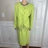St Anthony Evening Polyester Skirt Suit 18W Embroidered Beaded Lime Green 2PC