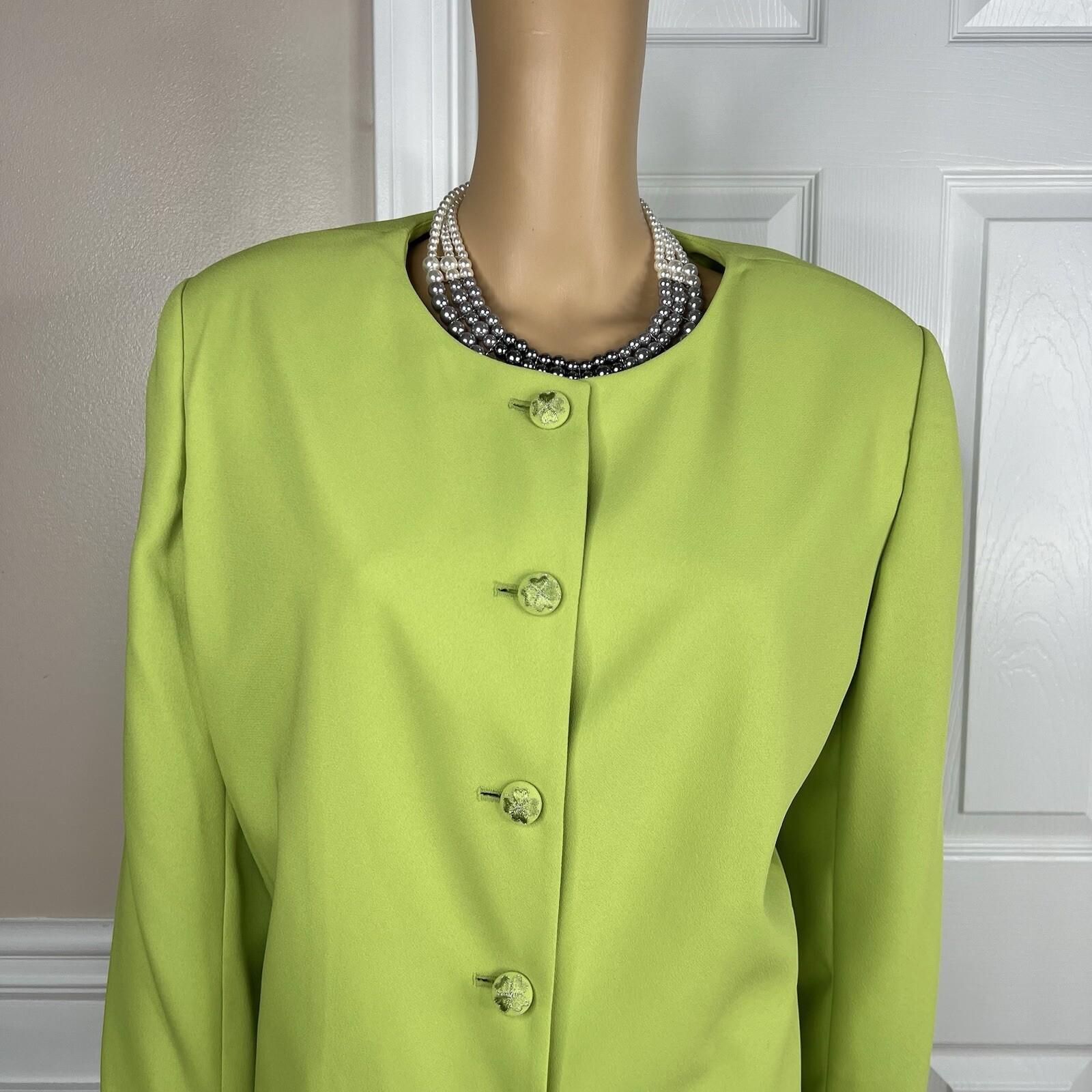 St Anthony Evening Polyester Skirt Suit 18W Embroidered Beaded Lime Green 2PC