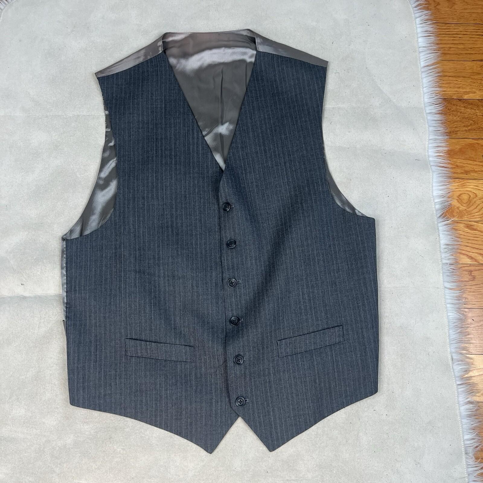 Chaps By Ralph Lauren Men Wool Gray Striped Suit 48R Pants 36x28.5 Vest 3PC