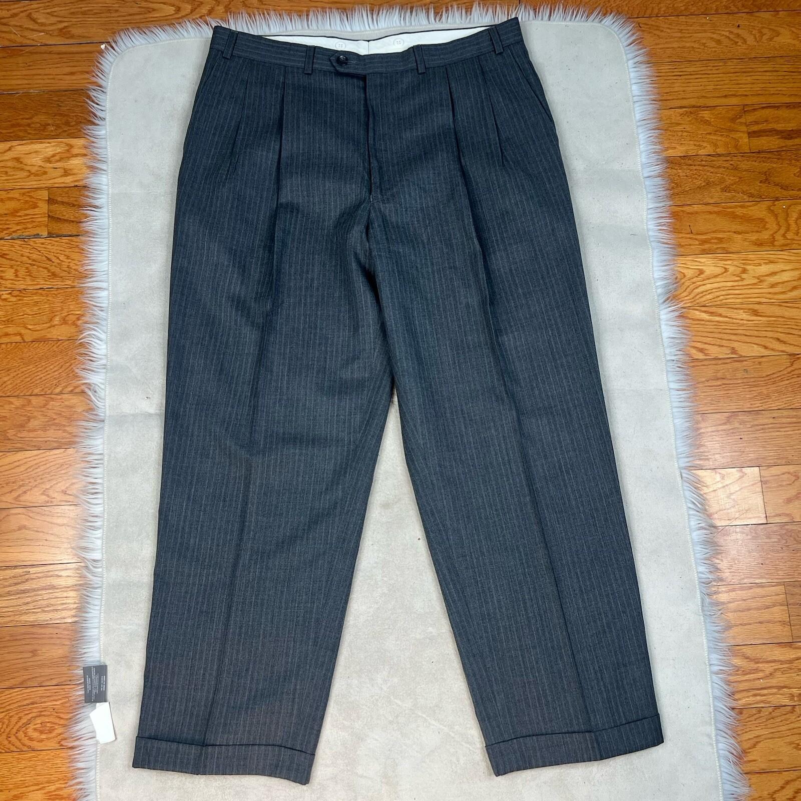 Chaps By Ralph Lauren Men Wool Gray Striped Suit 48R Pants 36x28.5 Vest 3PC