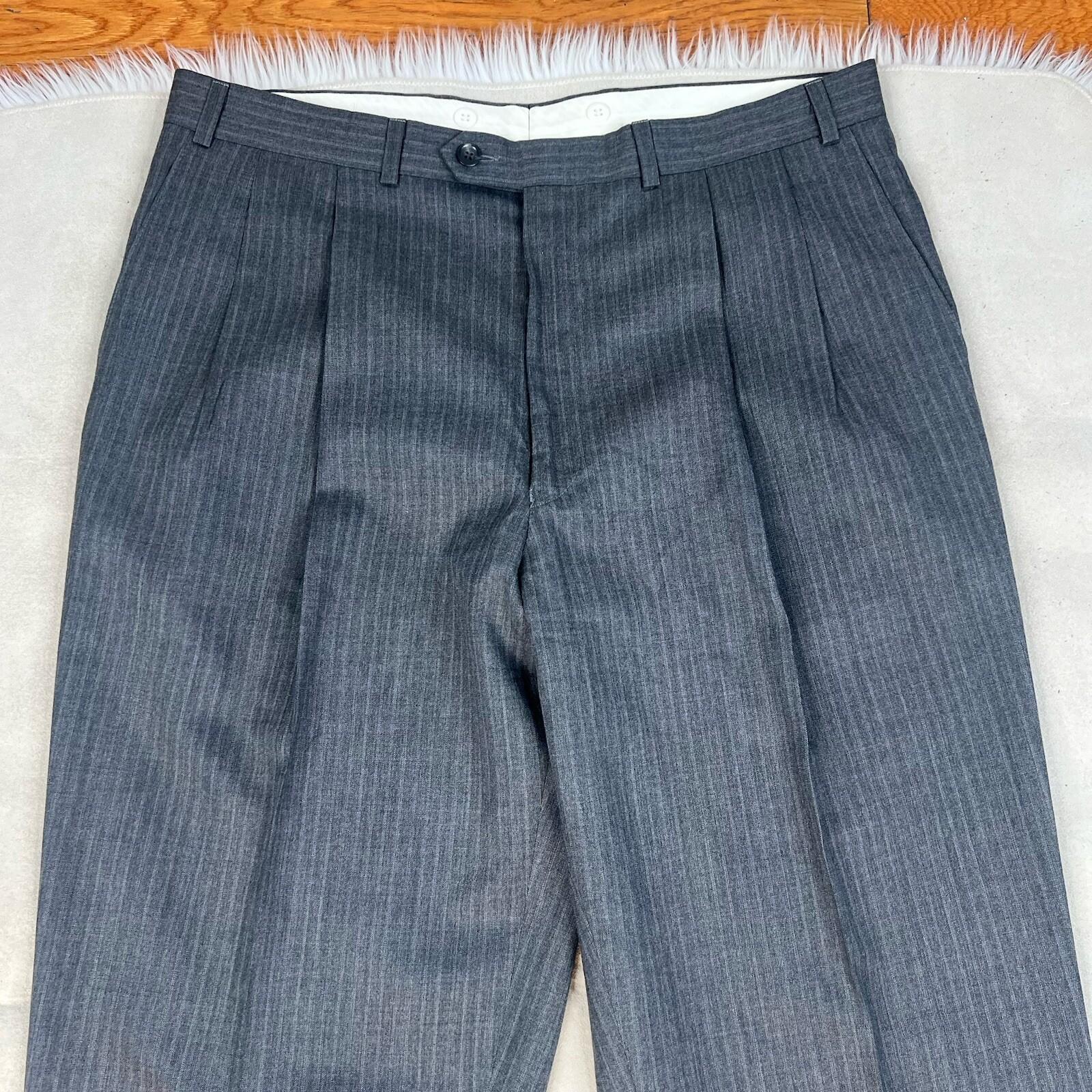 Chaps By Ralph Lauren Men Wool Gray Striped Suit 48R Pants 36x28.5 Vest 3PC