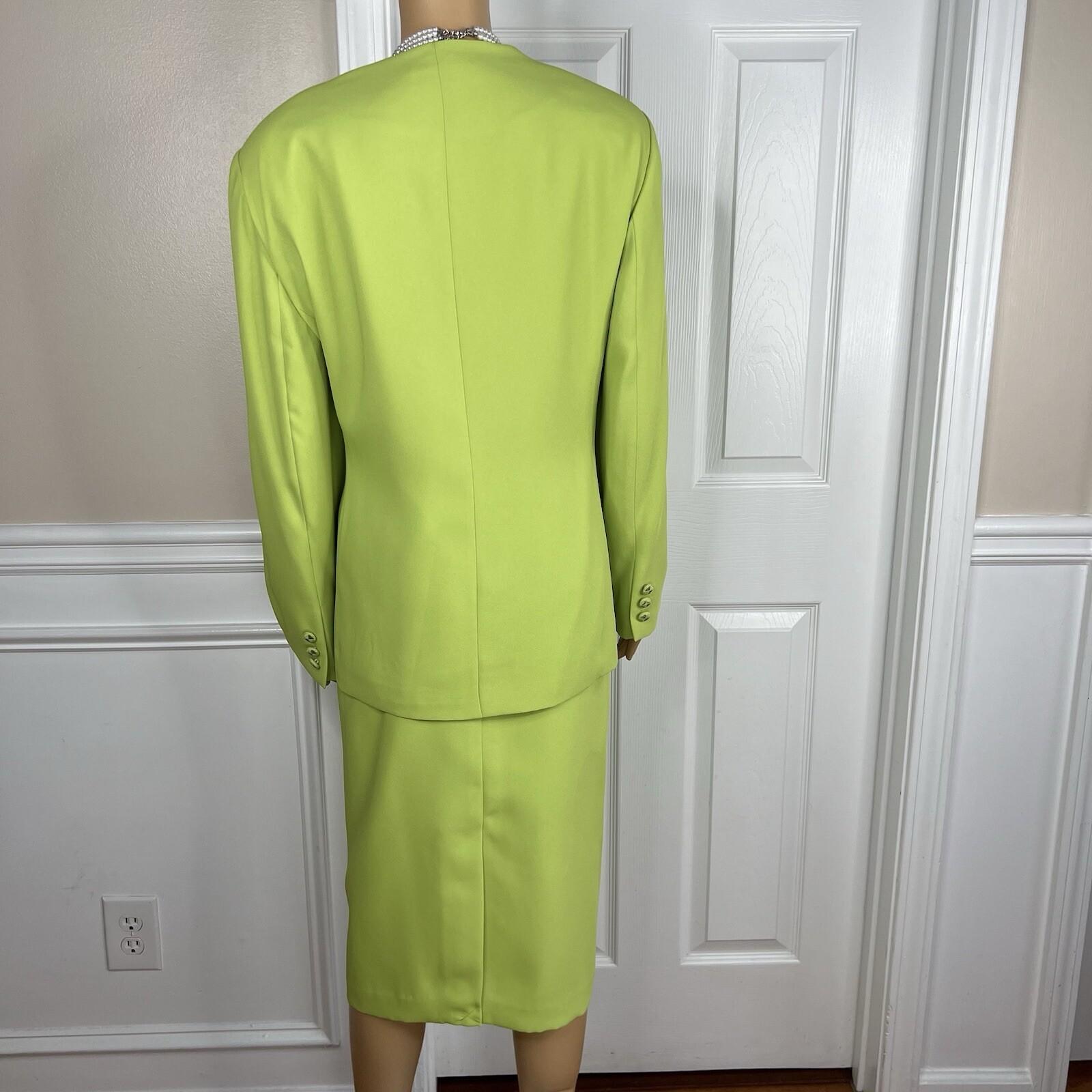 St Anthony Evening Polyester Skirt Suit 18W Embroidered Beaded Lime Green 2PC