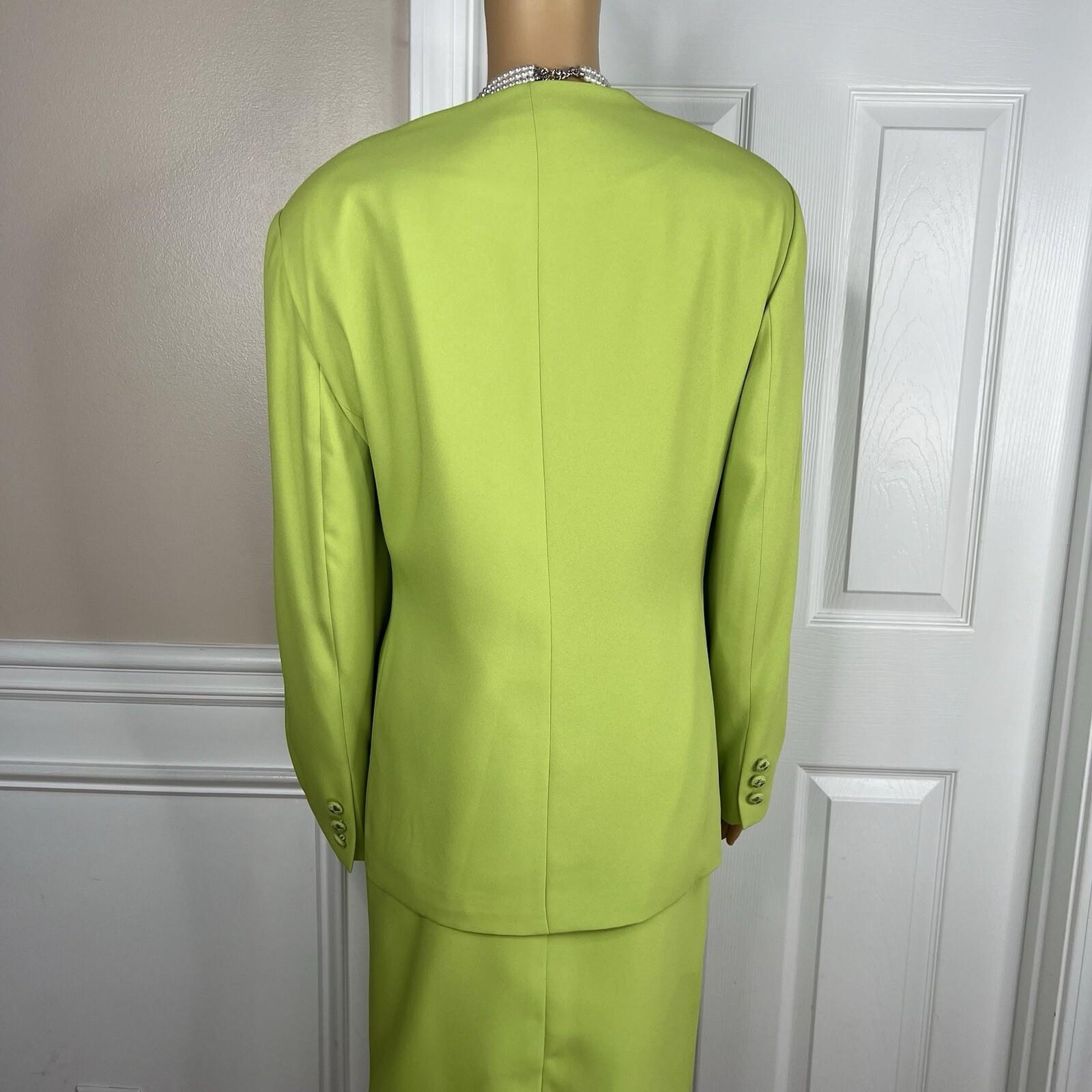 St Anthony Evening Polyester Skirt Suit 18W Embroidered Beaded Lime Green 2PC