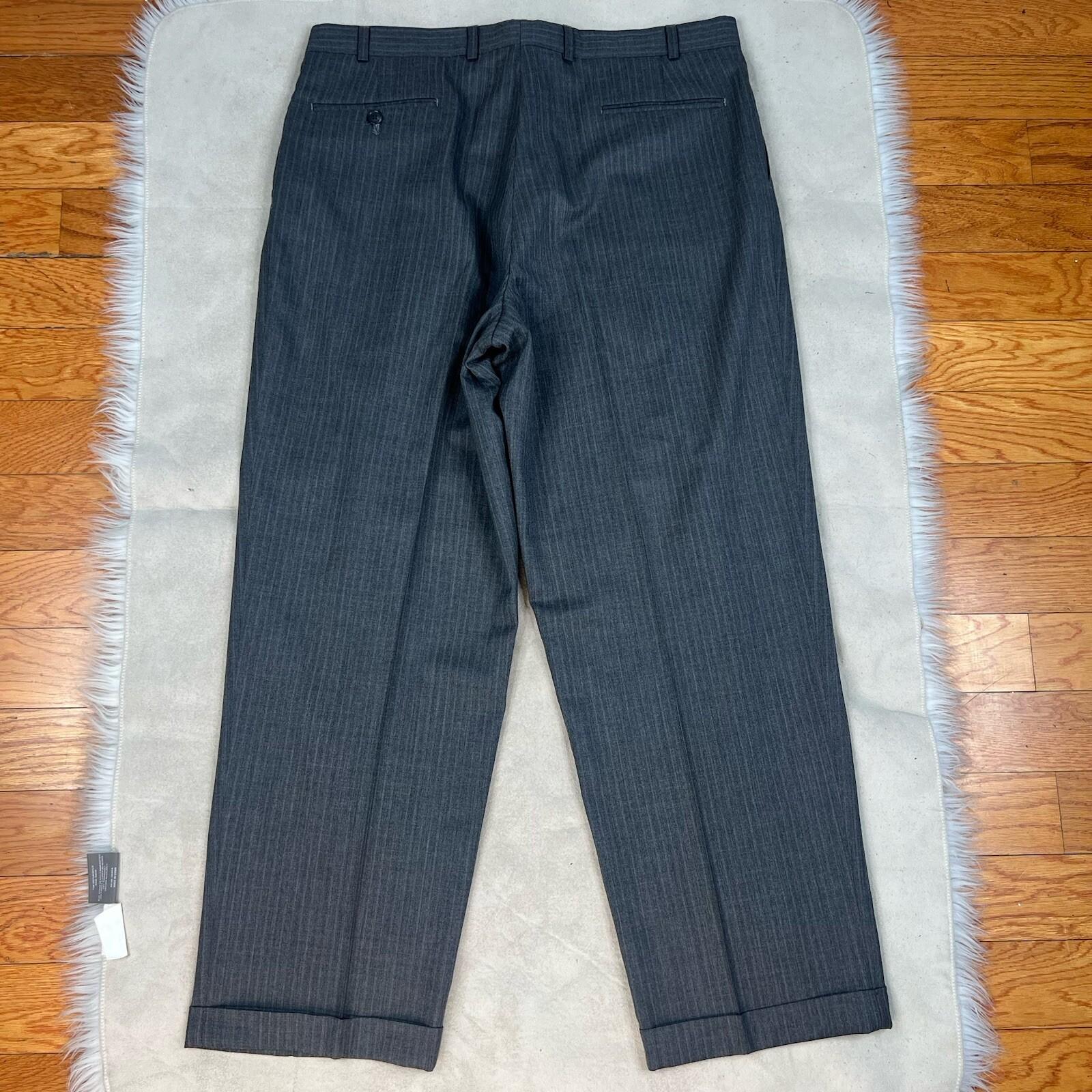Chaps By Ralph Lauren Men Wool Gray Striped Suit 48R Pants 36x28.5 Vest 3PC