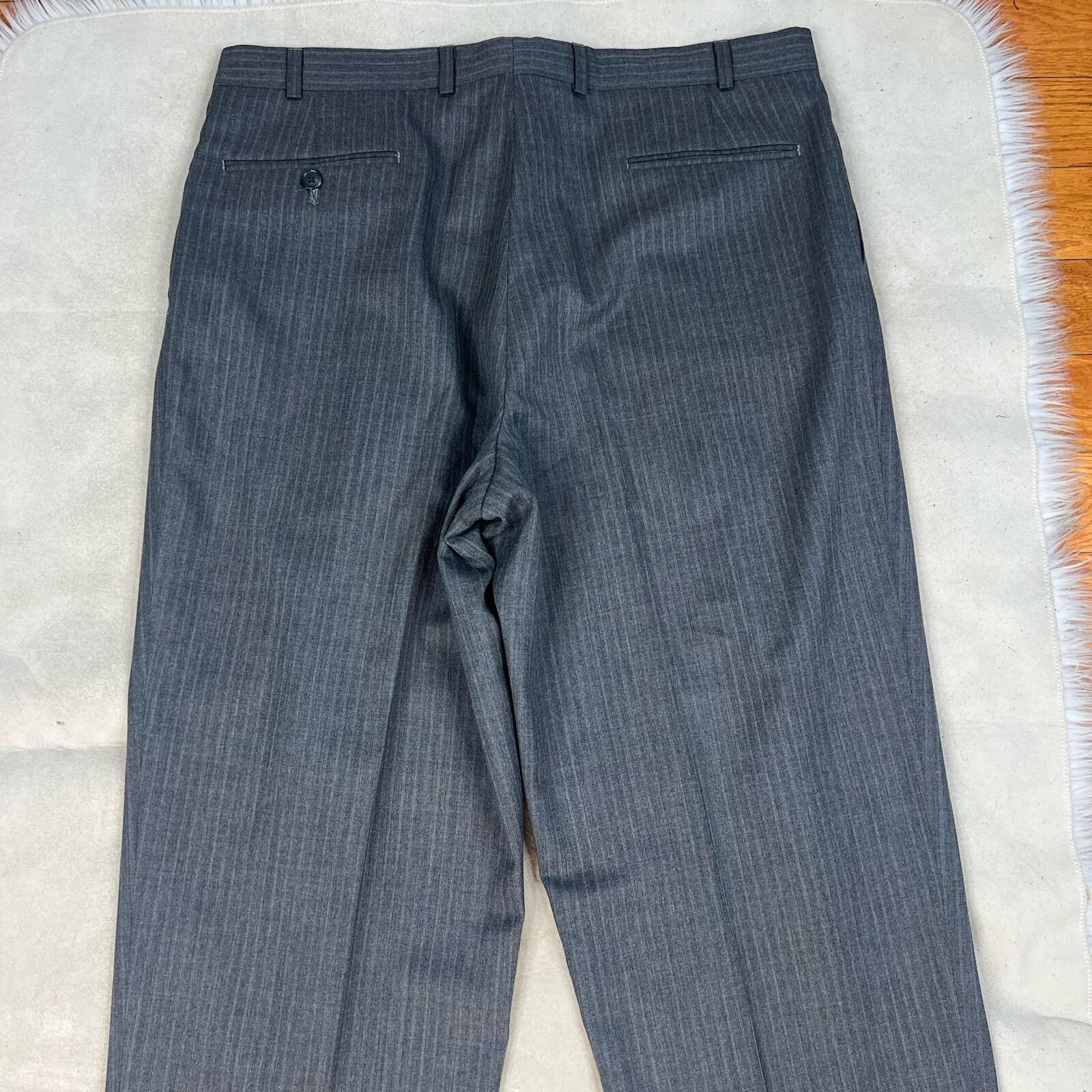 Chaps By Ralph Lauren Men Wool Gray Striped Suit 48R Pants 36x28.5 Vest 3PC