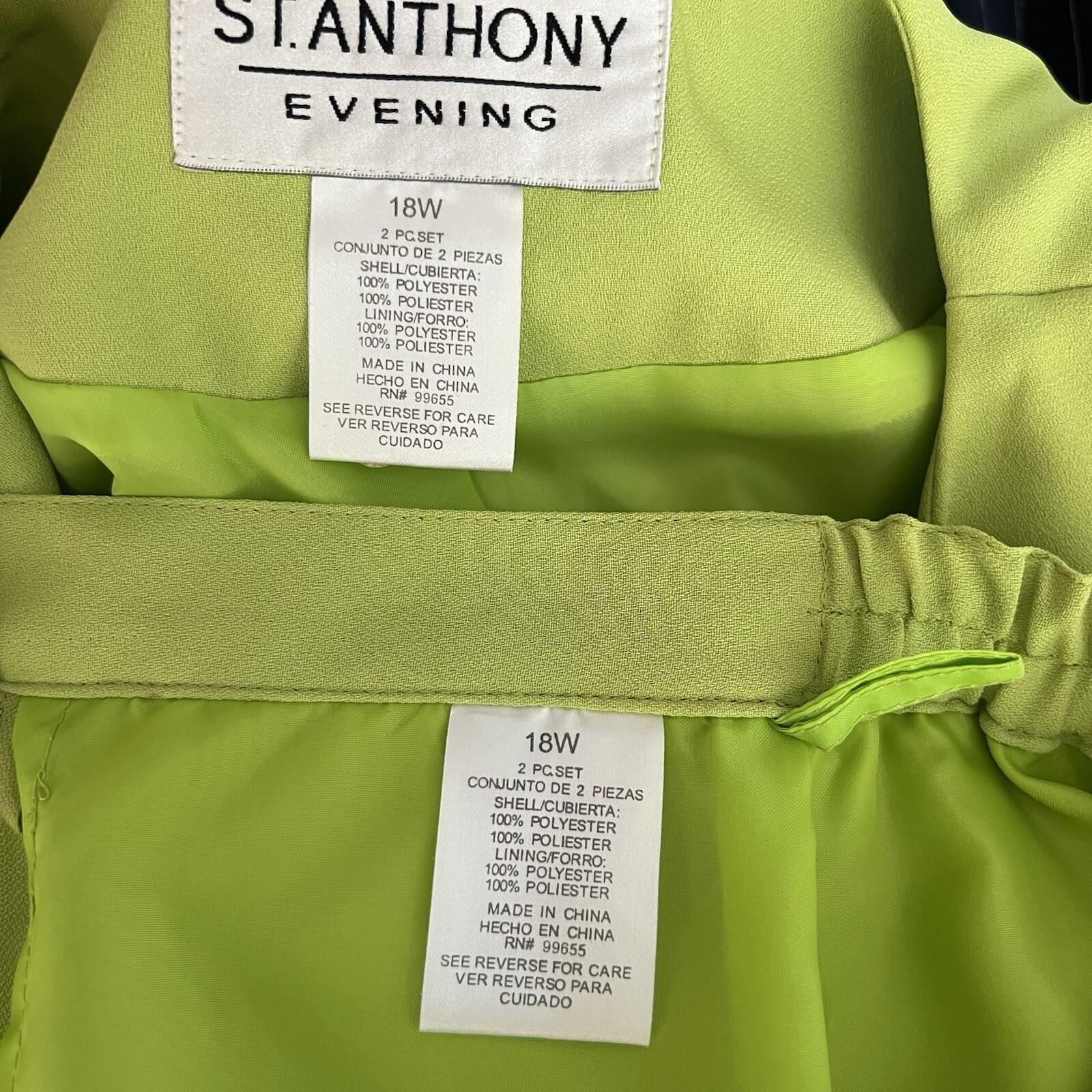 St Anthony Evening Polyester Skirt Suit 18W Embroidered Beaded Lime Green 2PC