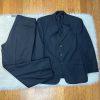 Paul Dione Men Virgin Wool Suit 46 Pants 36x29.5 Black Striped Classic Notch