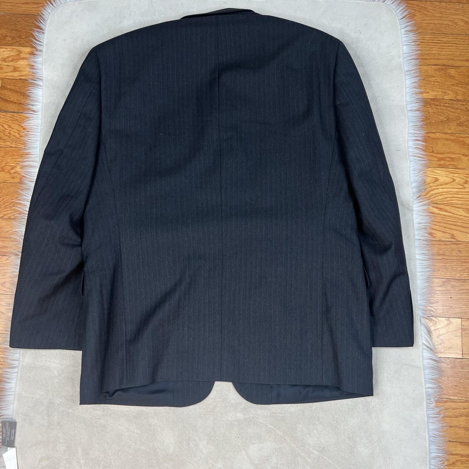 Paul Dione Men Virgin Wool Suit 46 Pants 36x29.5 Black Striped Classic Notch