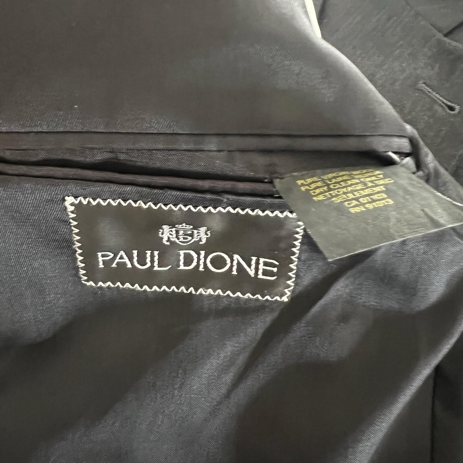 Paul Dione Men Virgin Wool Suit 46 Pants 36x29.5 Black Striped Classic Notch