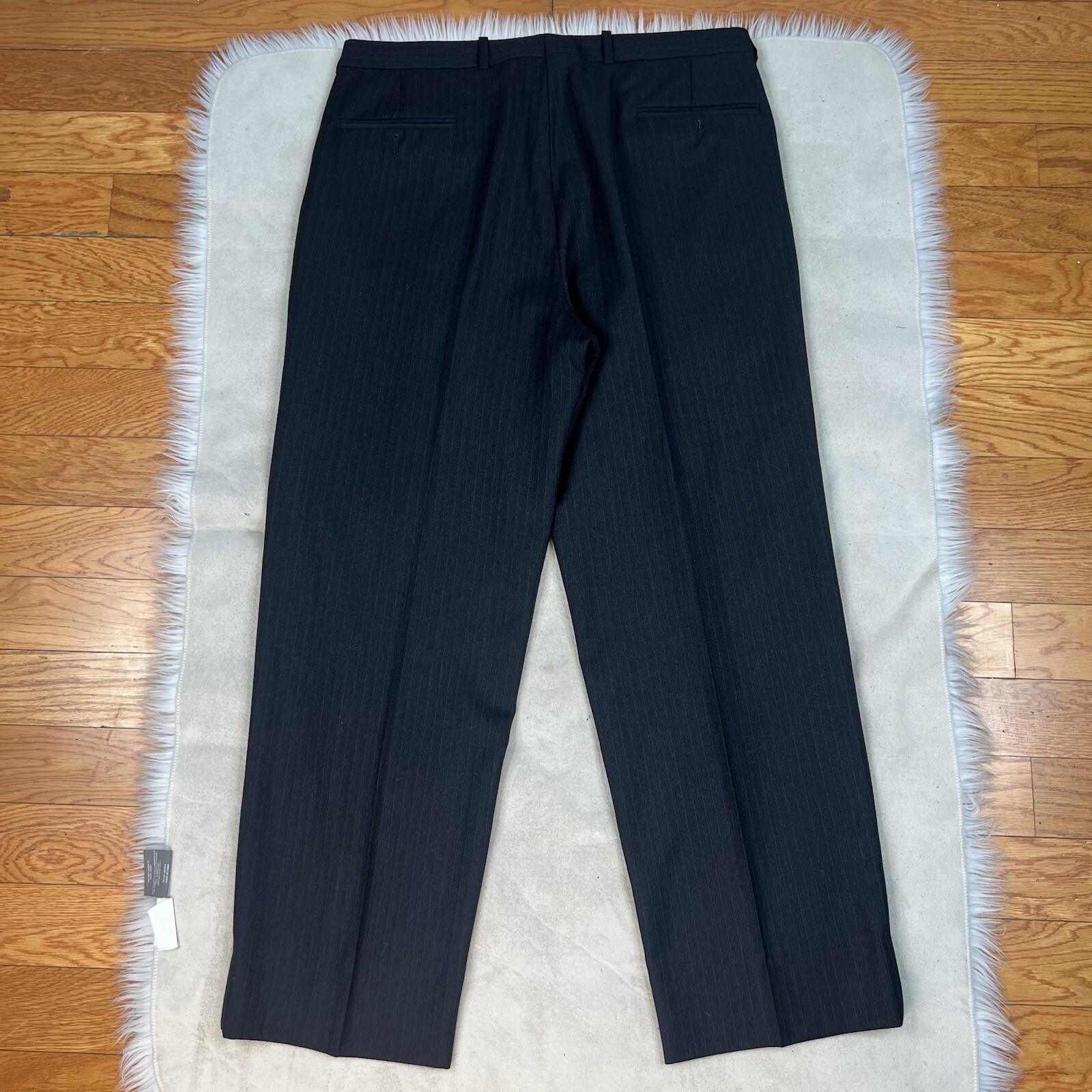 Paul Dione Men Virgin Wool Suit 46 Pants 36x29.5 Black Striped Classic Notch