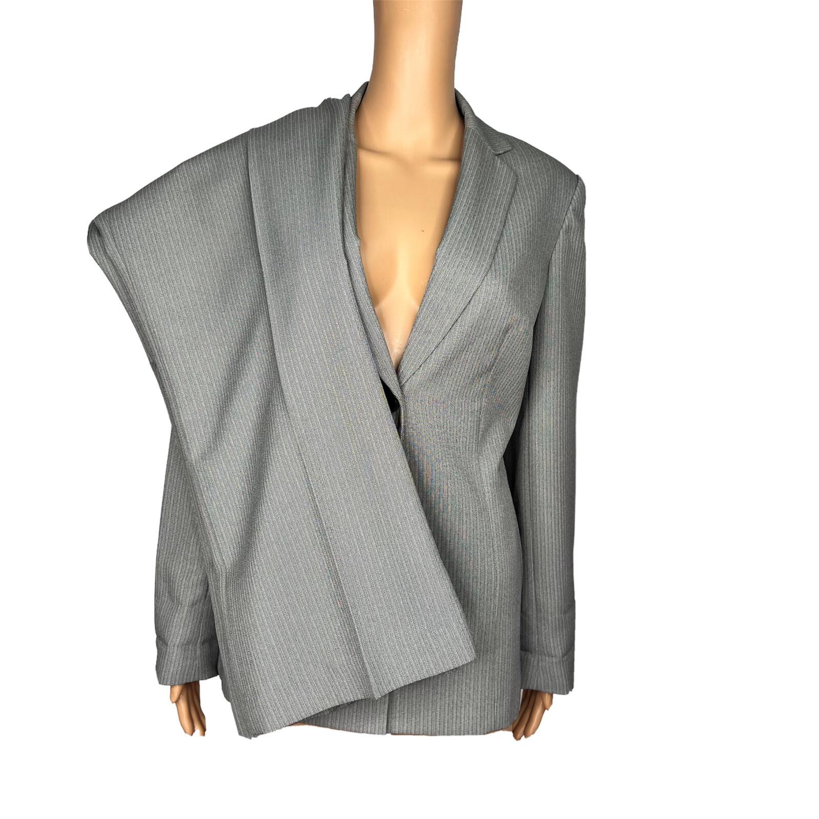 John Meyer Women Polyester Pant Suit Size 10 Gray Striped Lined Career 2PC