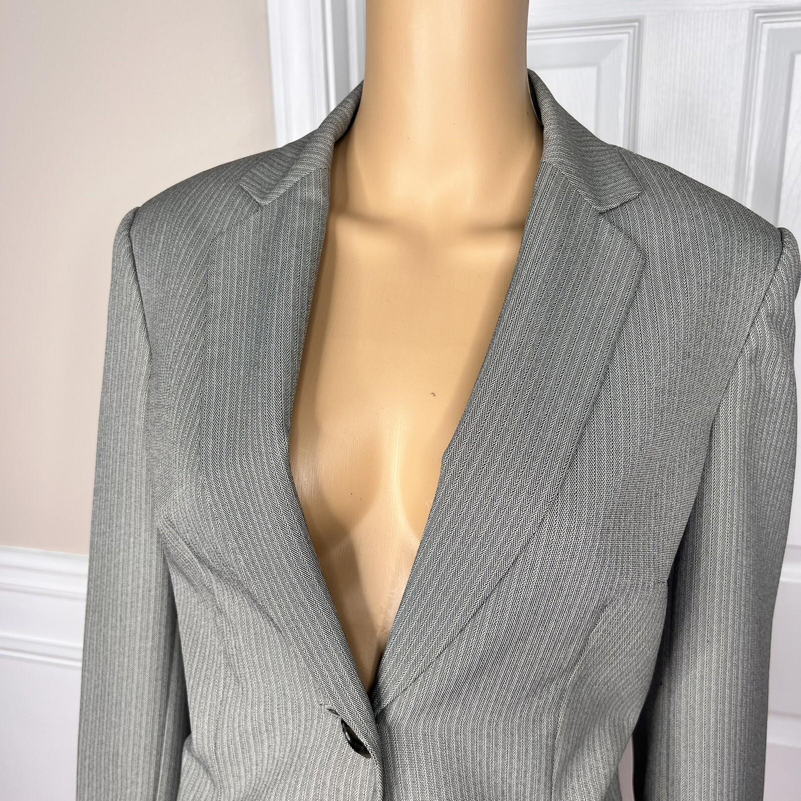 John Meyer Women Polyester Pant Suit Size 10 Gray Striped Lined Career 2PC