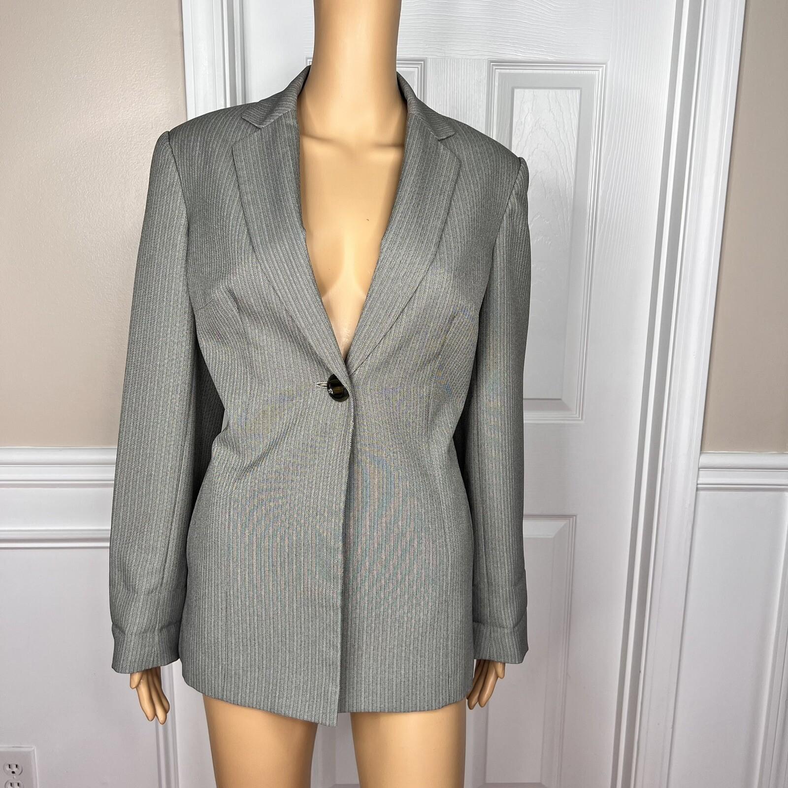 John Meyer Women Polyester Pant Suit Size 10 Gray Striped Lined Career 2PC