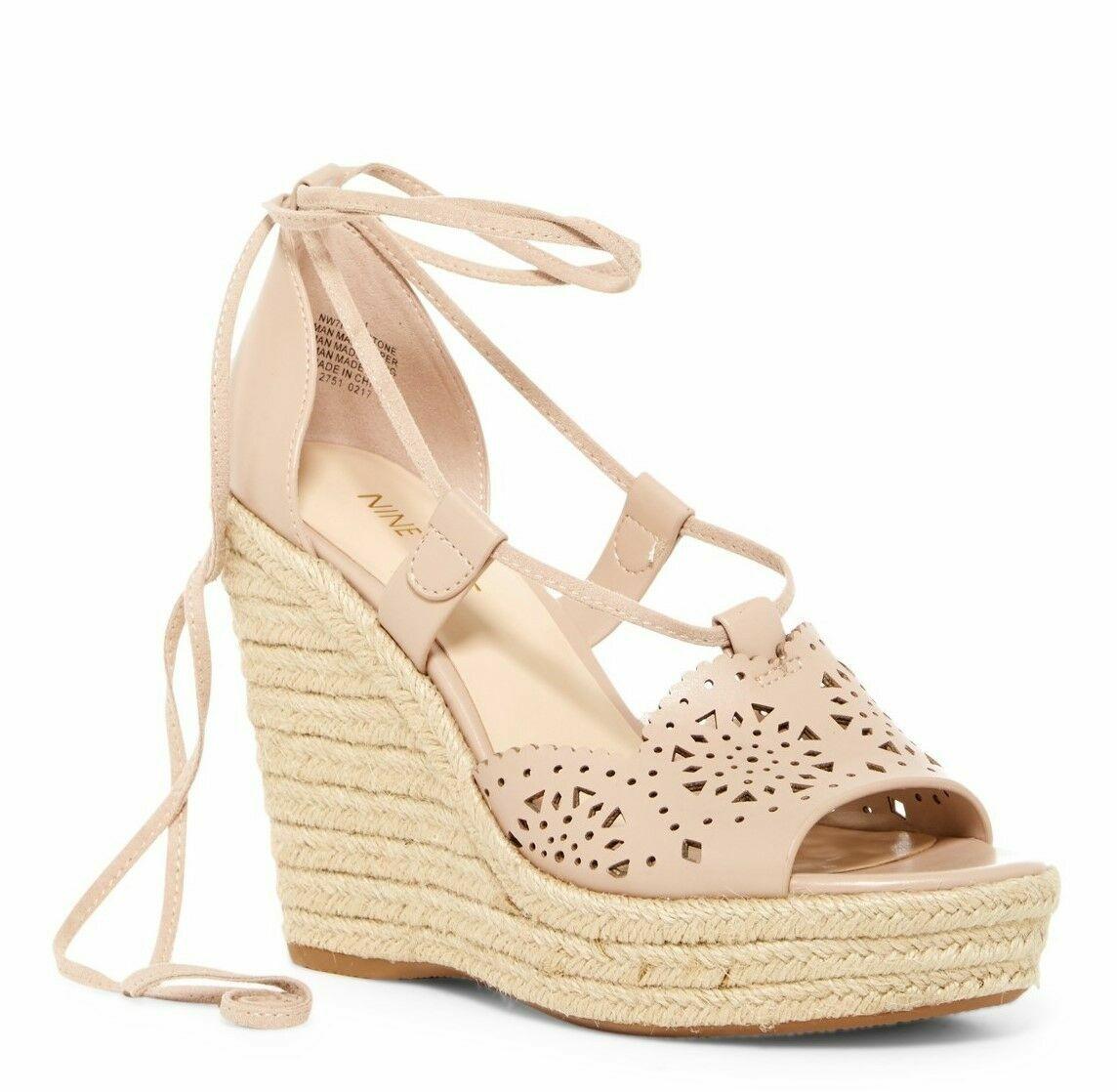 NEW NINE WEST Women Freestone Natural Espadrille Platform Sandals 8.5 M