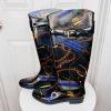 LAUREN RALPH LAUREN Women Rosalyn II Rain Boots Black Gold Rope Chain Size 7B