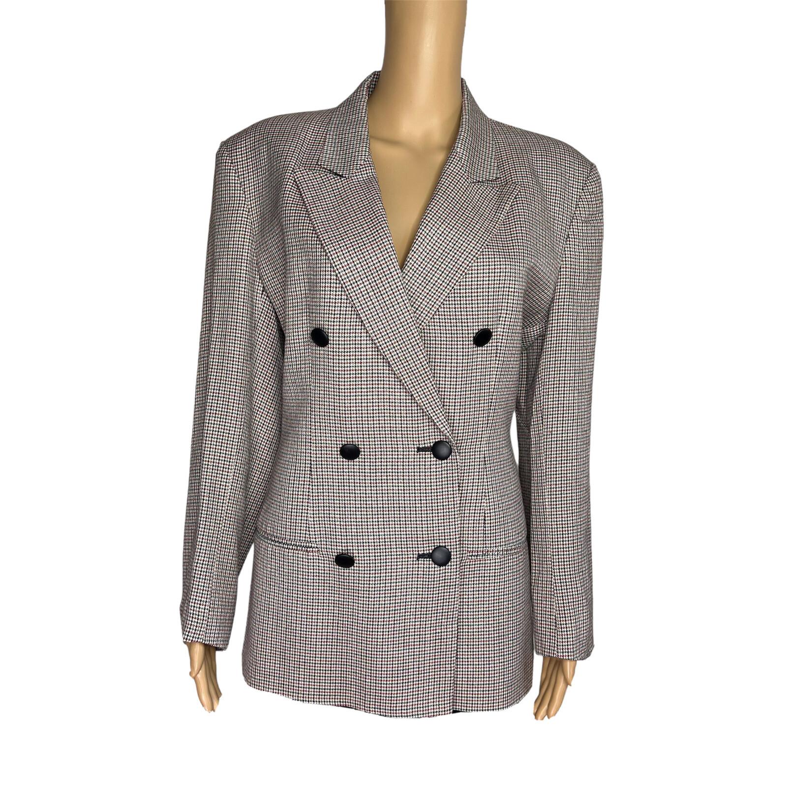 TAHARI Vtg Multicolor Wool Rayon Lined Double Breasted Business Blazer Size 10