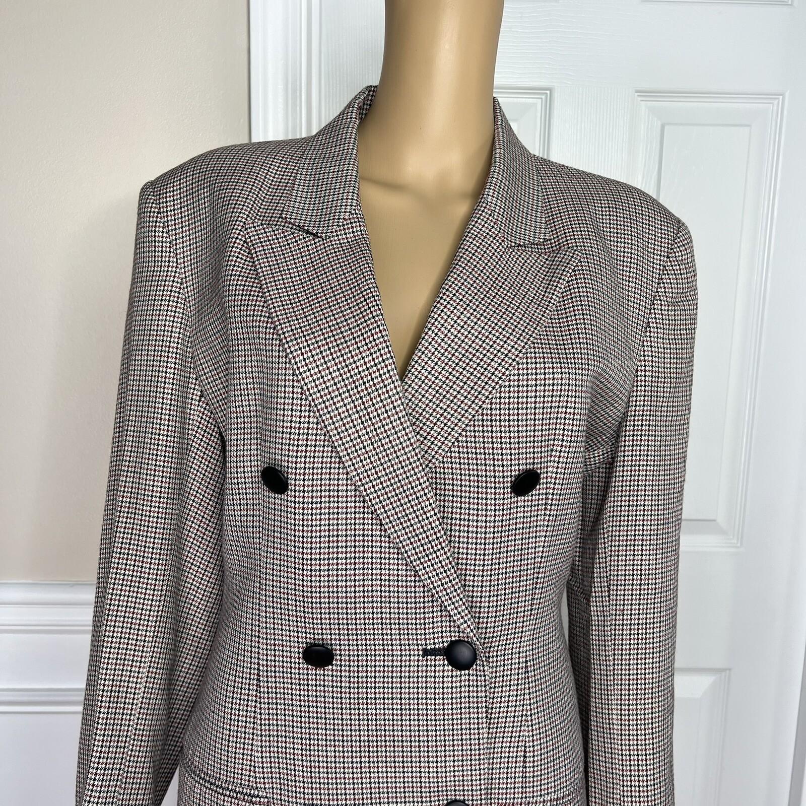 TAHARI Vtg Multicolor Wool Rayon Lined Double Breasted Business Blazer Size 10