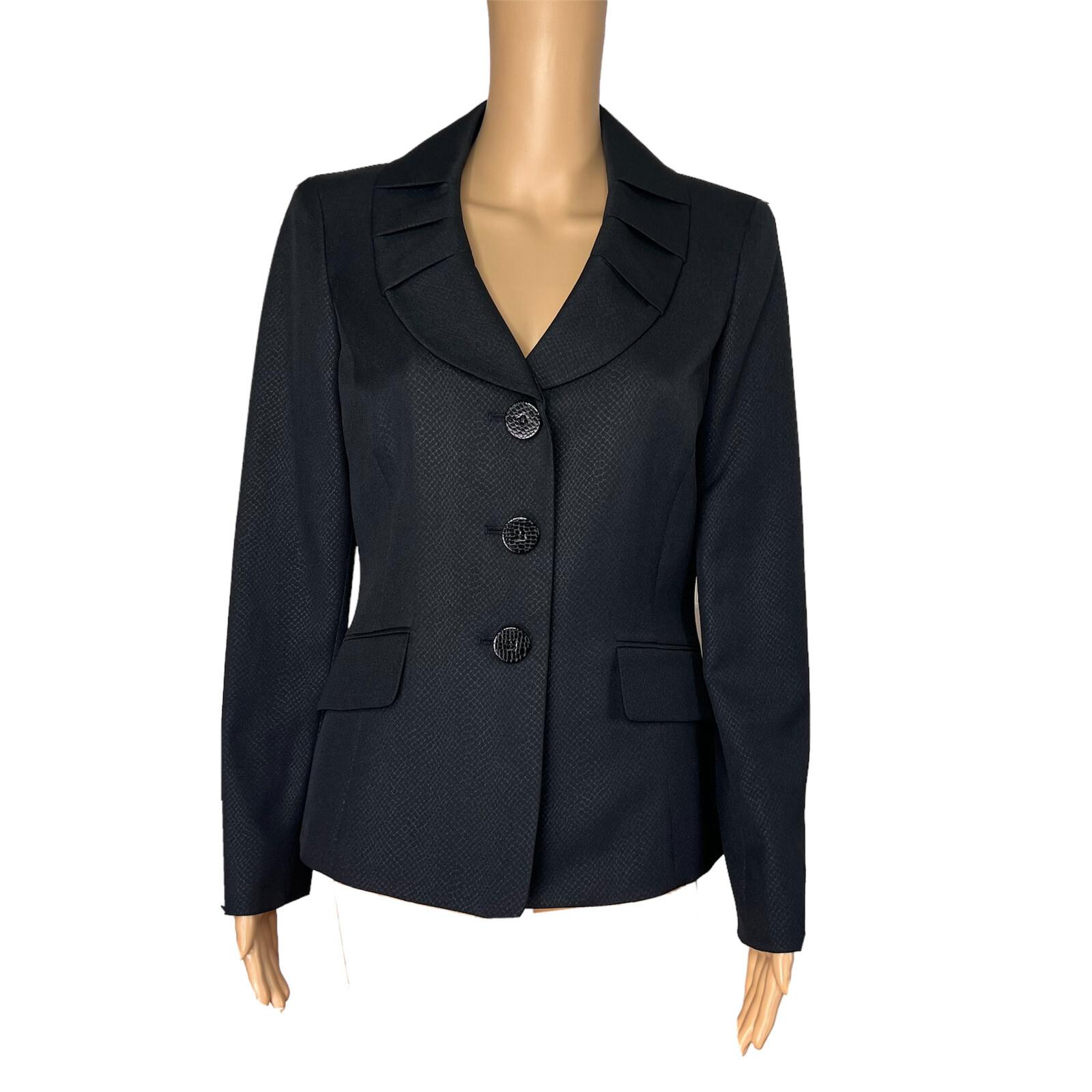 LE SUIT Women Black Polyester Lined Shawl Collar Career Blazer Suit Size 6